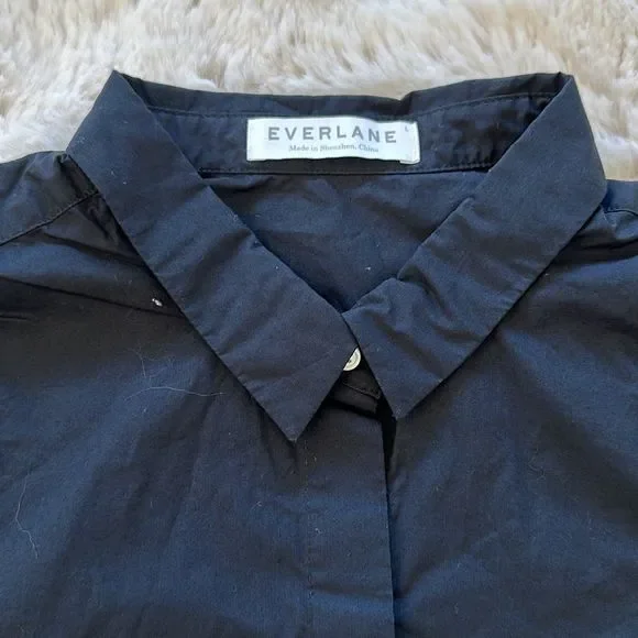 Everlane NWOT Poplin Long Sleeve Button Down Shirt Black Size L - Picture 3 of 8